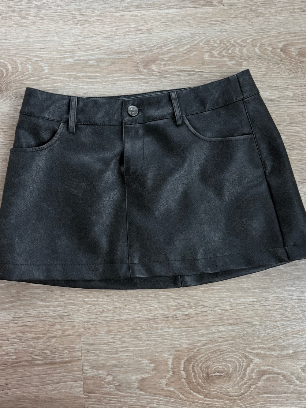 Black Faux Leather Jean Skirt